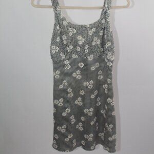 Women's Black/White Plaid Floral Mini Dress Size XS